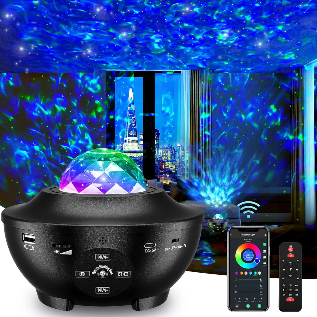 Star Projector, 4 in 1 Smart Galaxy Light Projector Works with Alexa, Google Assistant, Multiple Colors Phone App Remote Control, Night Light Projector with Bluetooth Speaker for Kid Adult Bedroom(Black)