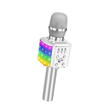 Wireless Bluetooth Karaoke Microphone with LED Lights - 4 in 1 Portable Karaoke Machine for Kids & Adults - Perfect Birthday & Holiday Gift (Q36 Silver)
