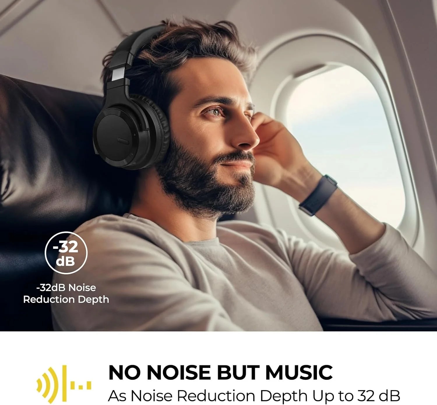 Premium Bluetooth Active Noise Cancelling Headphones - Wireless Over-Ear with Deep Bass, Comfortable Earpads & 30 Hours Playtime - Perfect for Travel & Work, Black