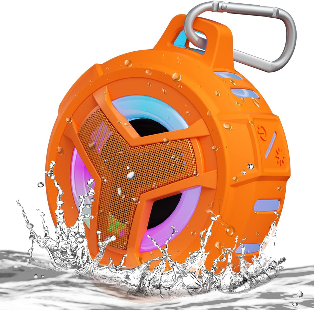 Vibrant Orange Bluetooth Shower Speaker - IPX7 Waterproof, Portable Mini Speaker with RGB Light, Perfect for Pool, Beach & Kayak - Ideal Gift for All!
