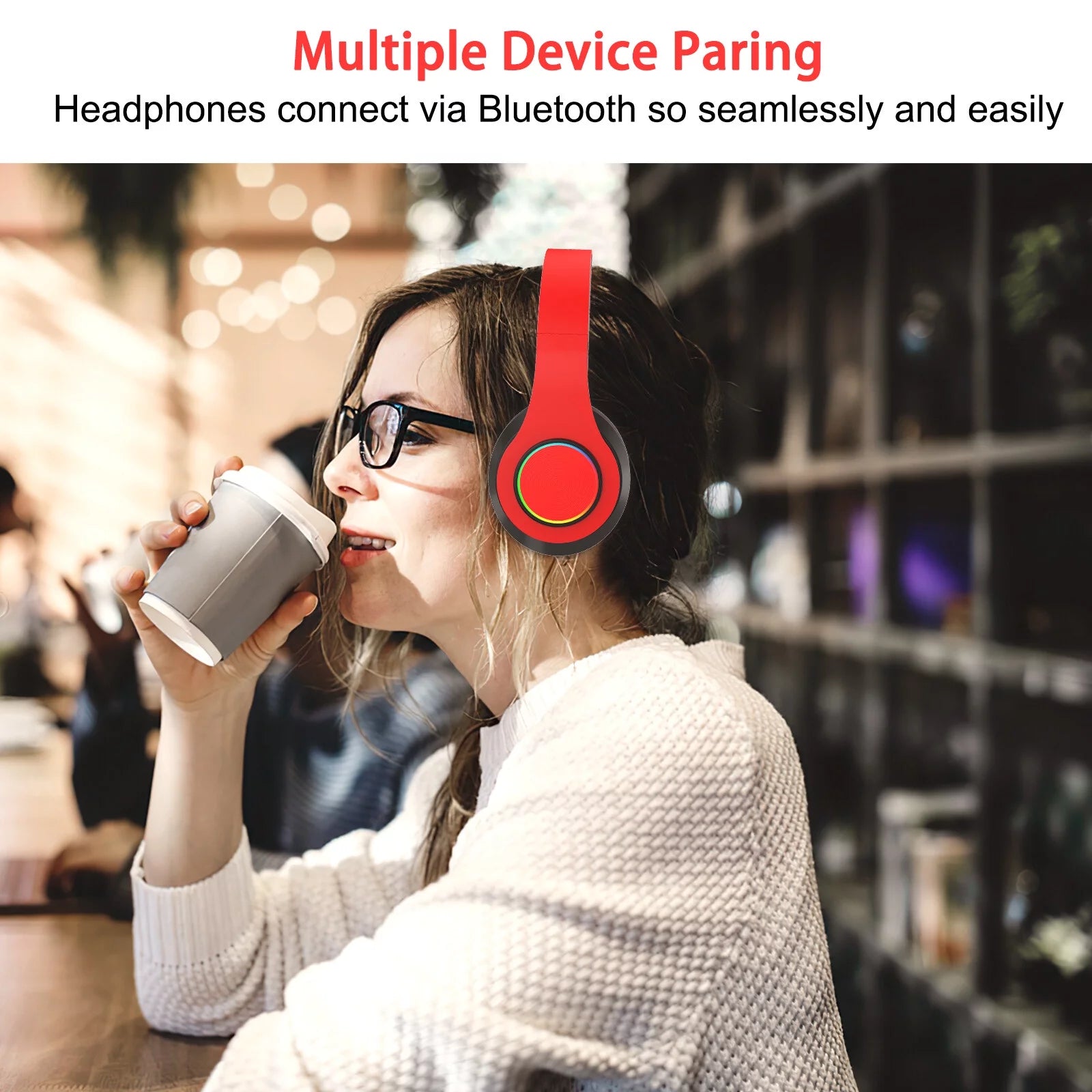 Sleek Red Foldable Over-Ear Bluetooth Headphones with Mic - Wireless Freedom!