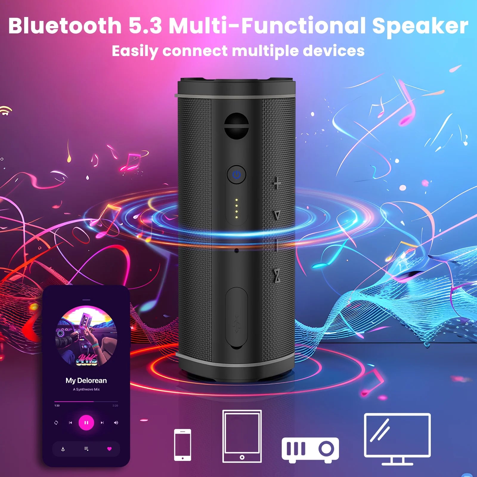 Ultimate Waterproof Bluetooth Speaker with Colorful Lights - IPX6, Bluetooth 5.3, TWS Pairing & Microphone