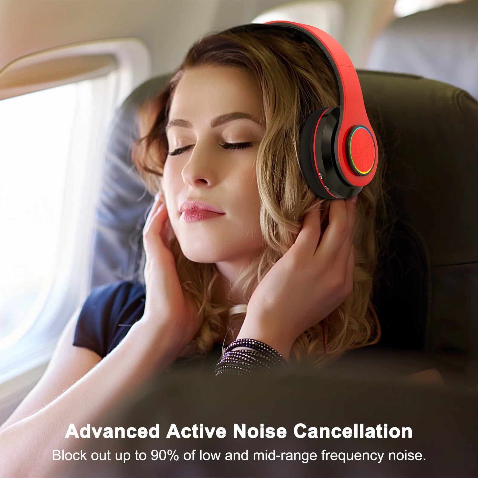 Sleek Red Foldable Over-Ear Bluetooth Headphones with Mic - Wireless Freedom!