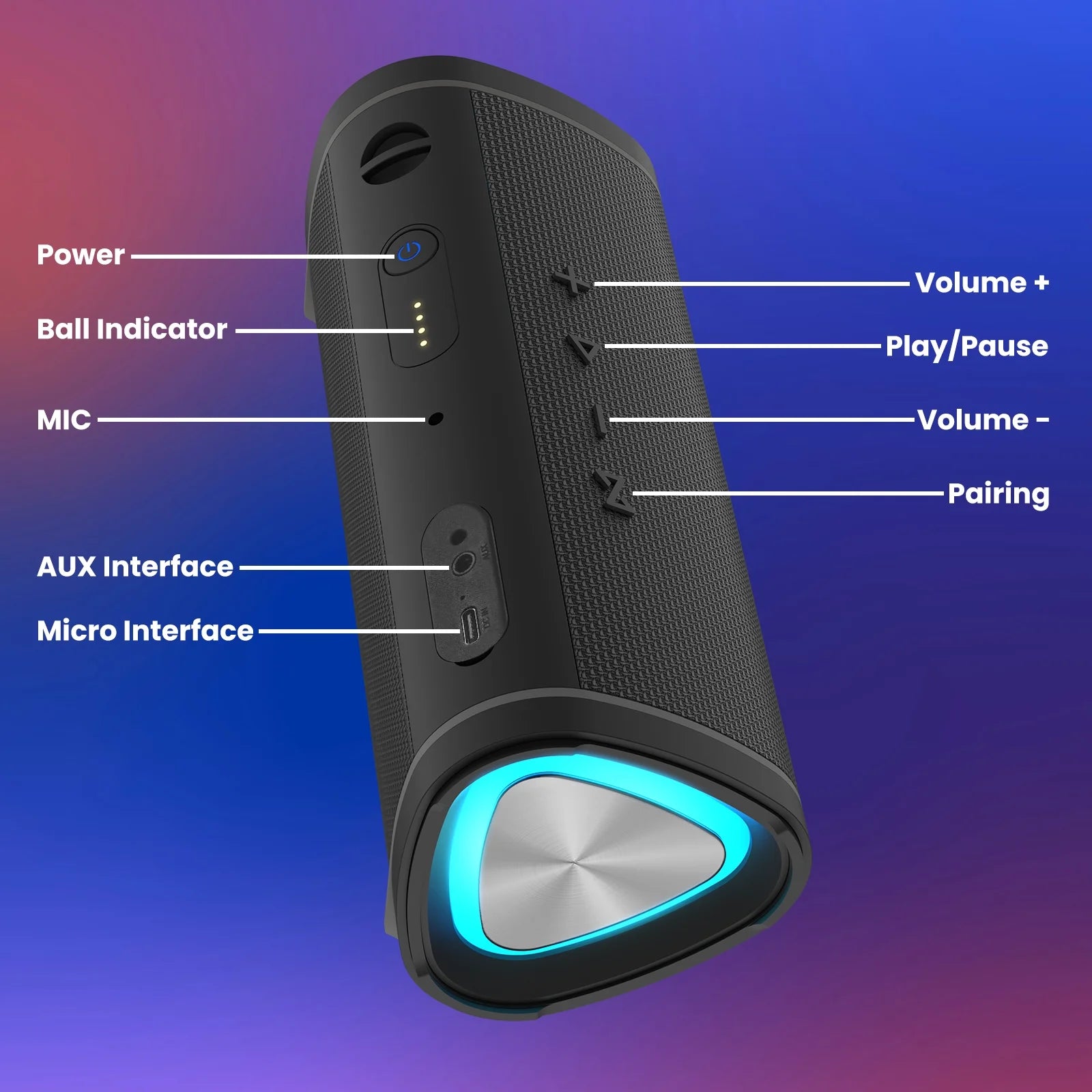 Ultimate Waterproof Bluetooth Speaker with Colorful Lights - IPX6, Bluetooth 5.3, TWS Pairing & Microphone