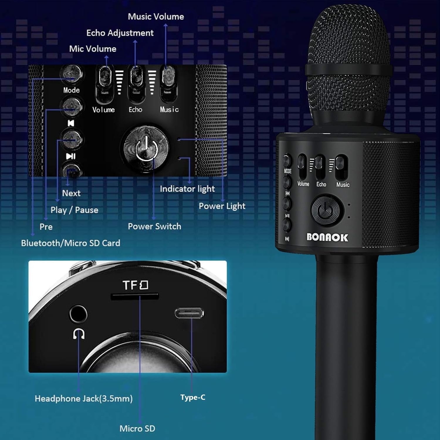 Ultimate Wireless Bluetooth Karaoke Microphone - 3-in-1 Portable Handheld Speaker for Home Parties & Birthdays - Compatible with All Smartphones (Black)