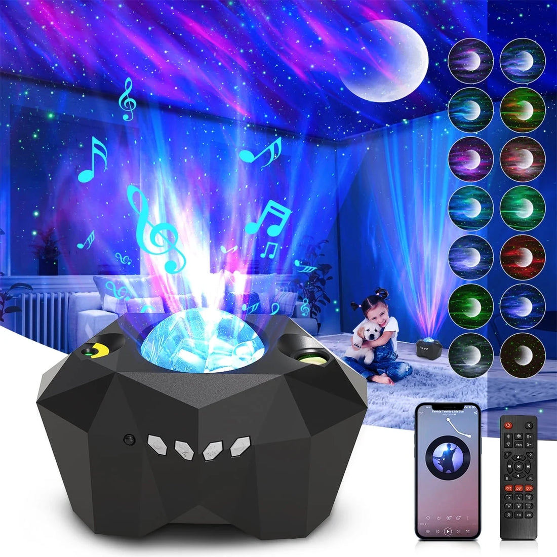 Star Projector, 3 in 1 LED Galaxy Moon Projector 55 Lighting Effects Night Light Aurora Projector Star Light W/ Bluetooth Music Speaker & Remote Control & Timer for Kids Baby Bedroom Party Home Decor