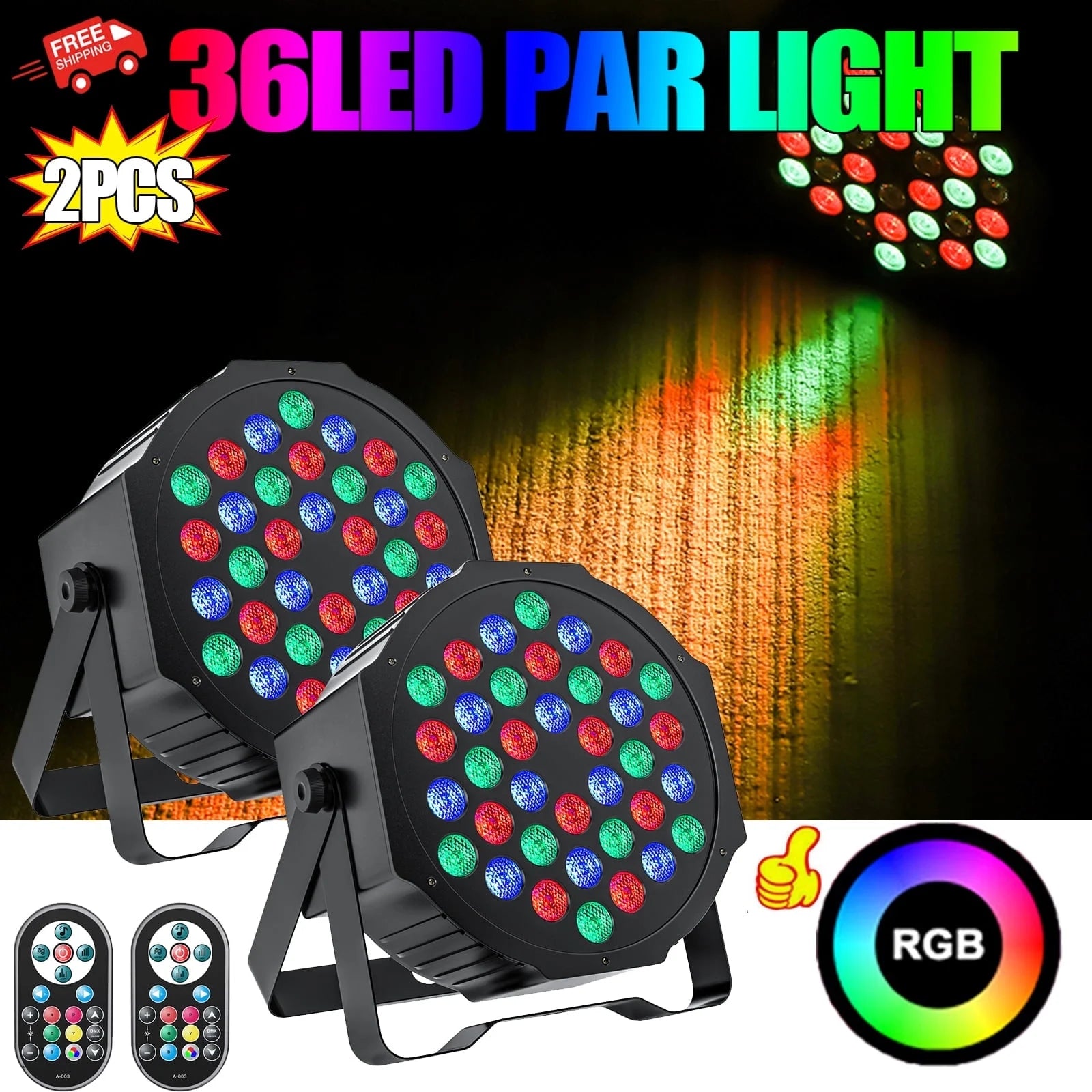 2Pcs Stage Lights 36 LED Par Lights with Wireless Remote Sound Activated DMX Control for DJ Party Effect Lighting