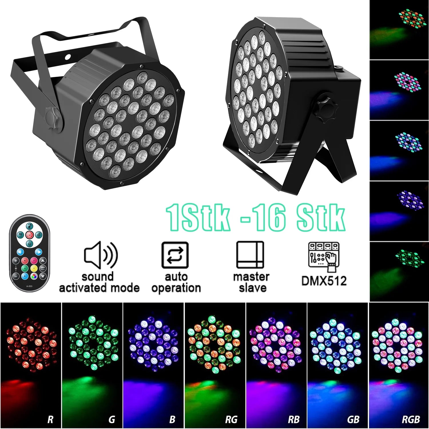 2Pcs Stage Lights 36 LED Par Lights with Wireless Remote Sound Activated DMX Control for DJ Party Effect Lighting