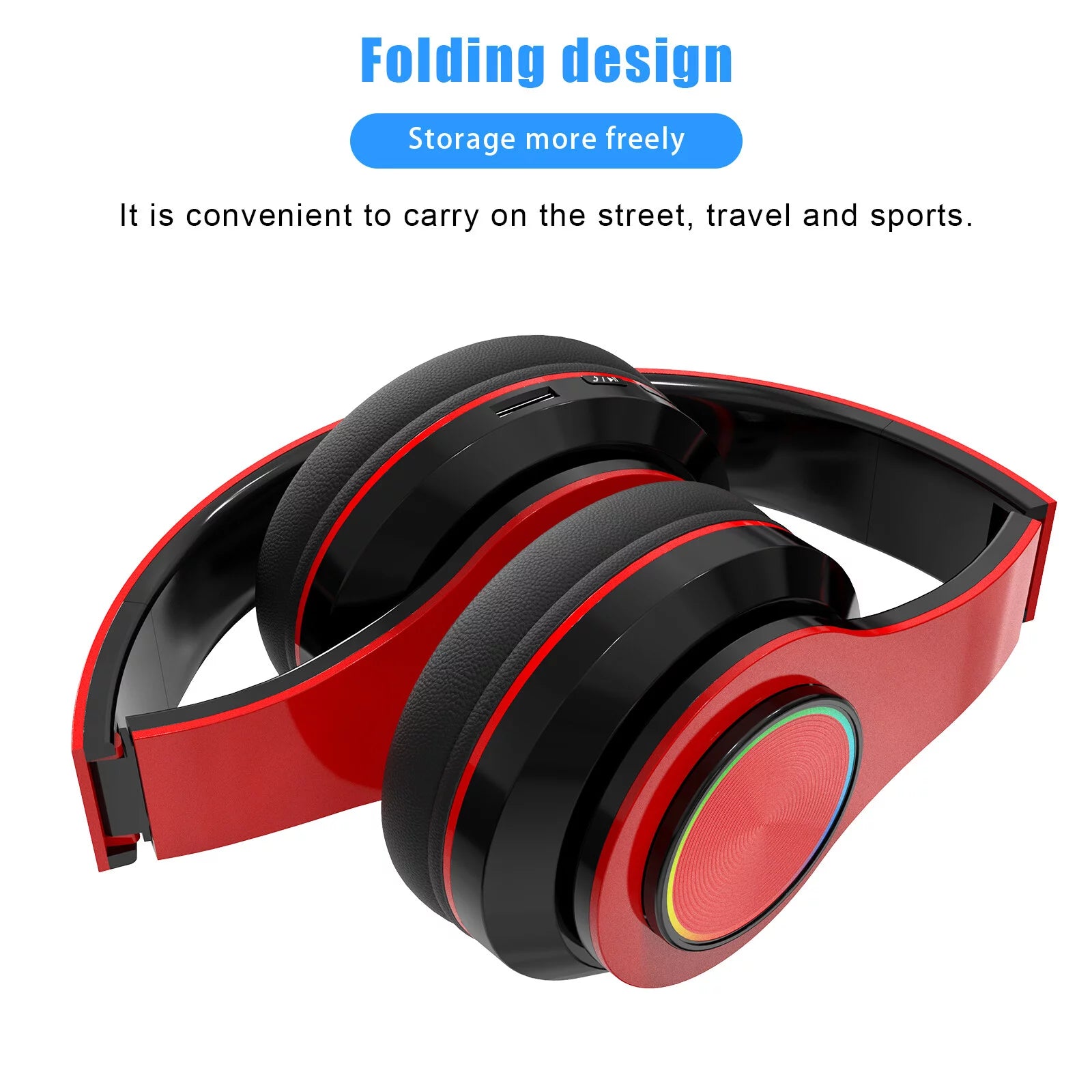 Sleek Red Foldable Over-Ear Bluetooth Headphones with Mic - Wireless Freedom!