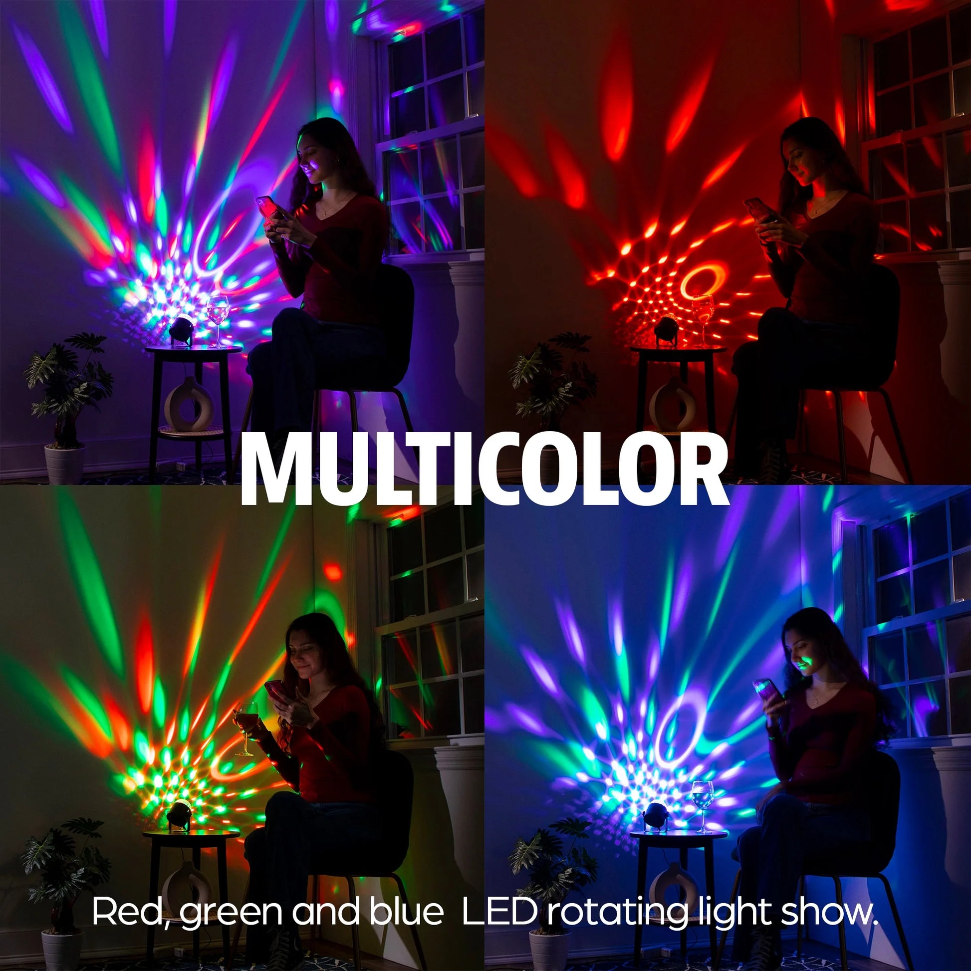 Multicolor LED Disco Party Projector, Rotating Light Show, Usb-Powered