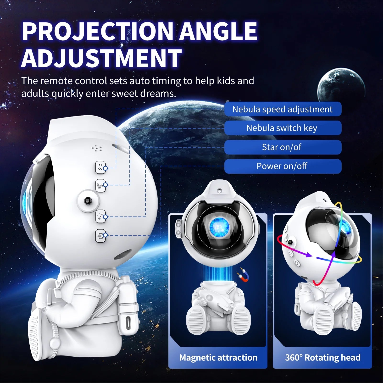 Astronaut Star Projector, Galaxy Ceiling Projector Starry Nebula Kids Night Light with Remote Control Timing & 360° Rotation Magnetic Head for Baby Home Bedroom Gaming Room Decor Christmas Party Decor
