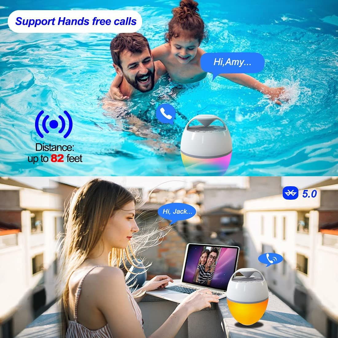 Ultimate Floating Pool Speaker with LED Lights - IP68 Waterproof Bluetooth Speaker for Parties, Louder Sound & Rich Bass, 82 Ft Wireless Range