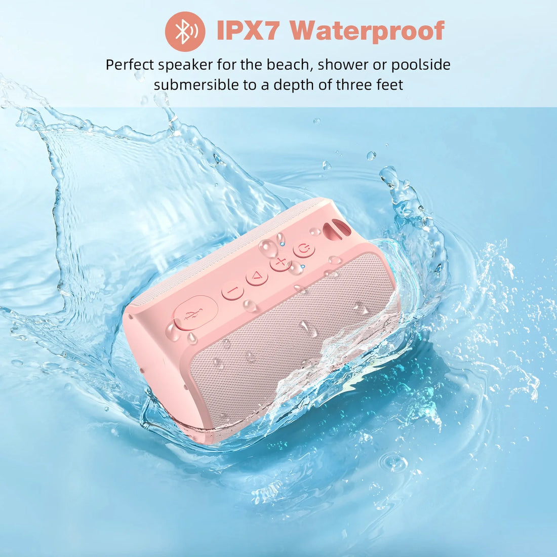 Bluetooth Speaker Portable, IPX7 Waterproof Wireless Outdoor Speaker, TWS Pairing, 12H Playtime, Pink