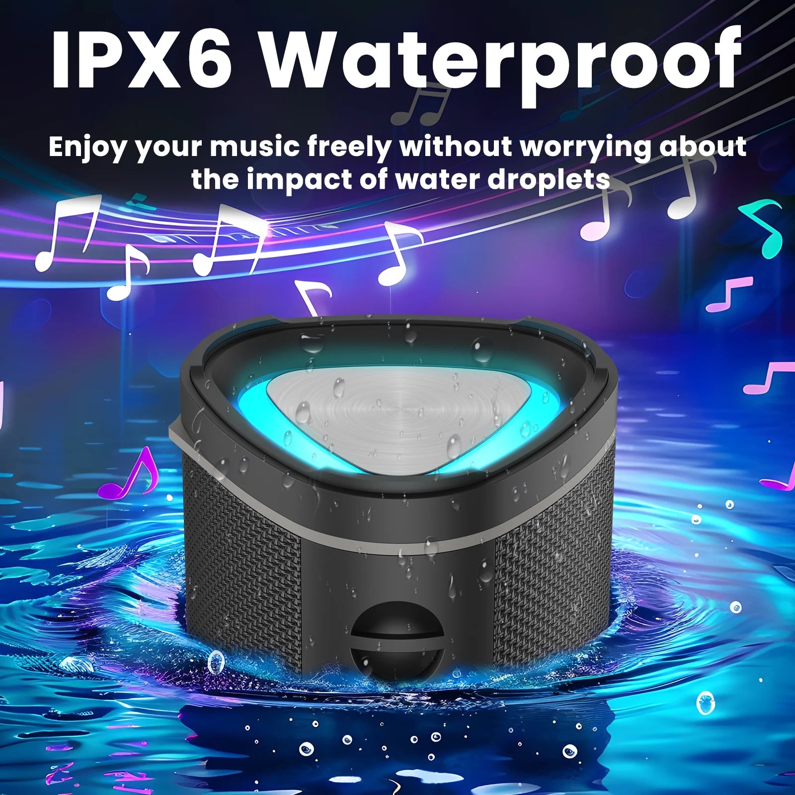 Ultimate Waterproof Bluetooth Speaker with Colorful Lights - IPX6, Bluetooth 5.3, TWS Pairing & Microphone