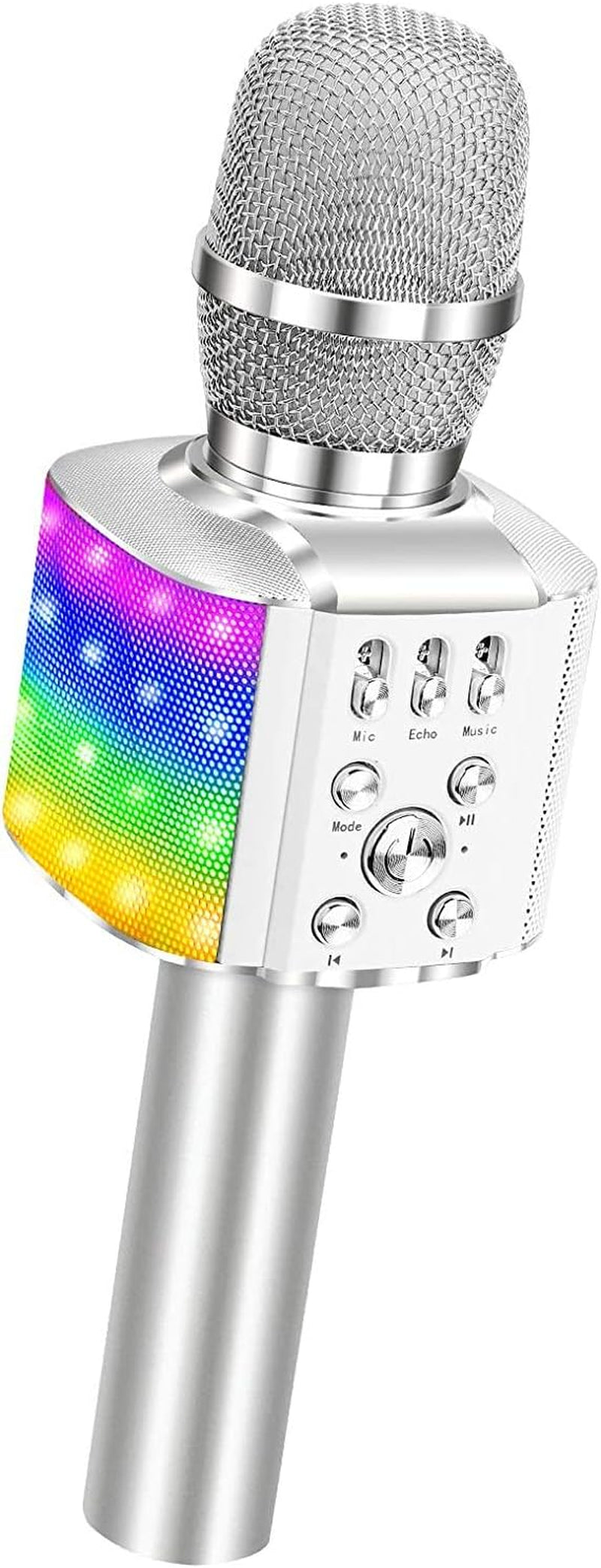 Wireless Bluetooth Karaoke Microphone with LED Lights - 4 in 1 Portable Karaoke Machine for Kids & Adults - Perfect Birthday & Holiday Gift (Q36 Silver)