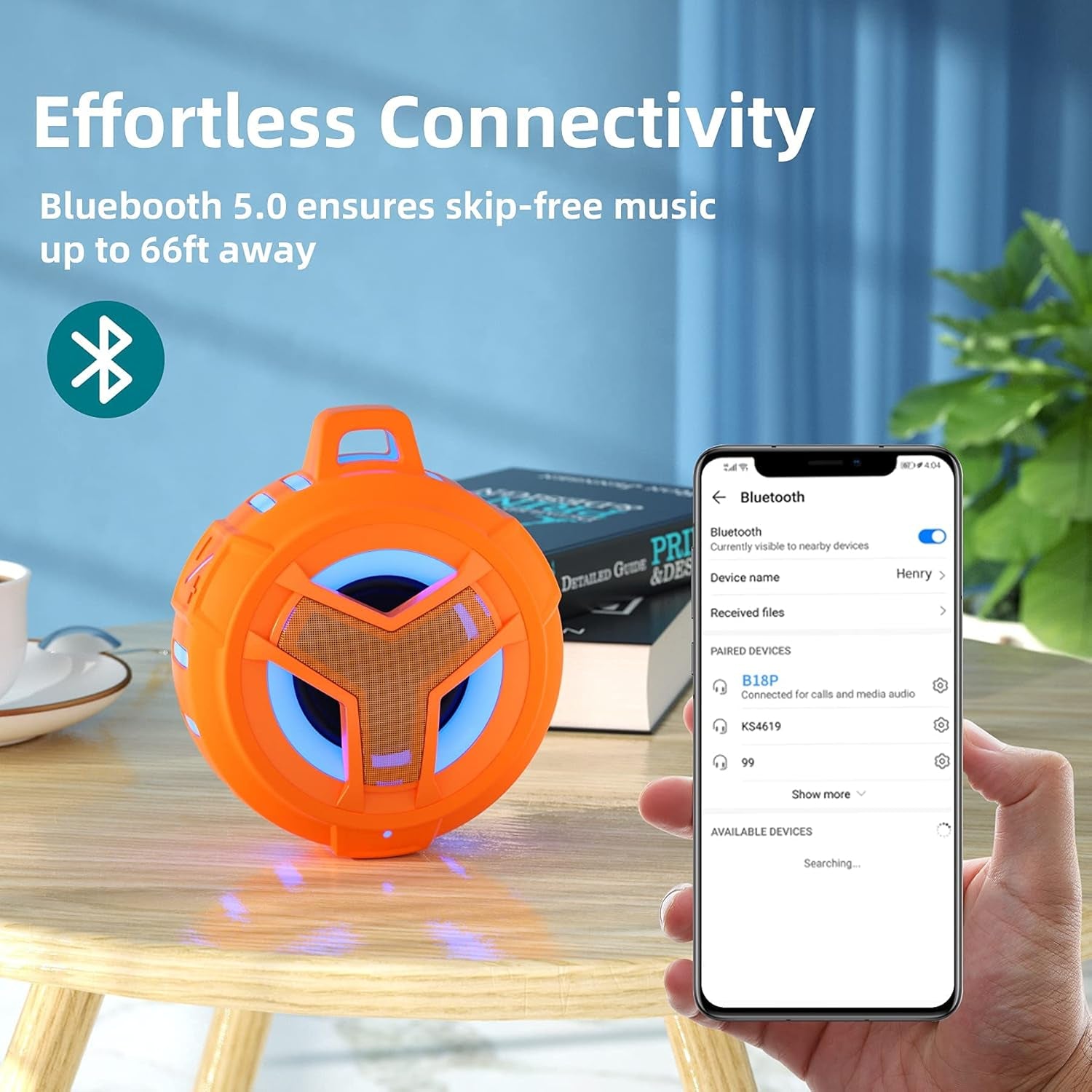 Vibrant Orange Bluetooth Shower Speaker - IPX7 Waterproof, Portable Mini Speaker with RGB Light, Perfect for Pool, Beach & Kayak - Ideal Gift for All!