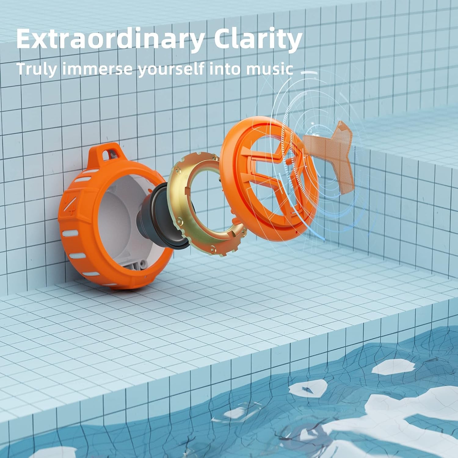 Vibrant Orange Bluetooth Shower Speaker - IPX7 Waterproof, Portable Mini Speaker with RGB Light, Perfect for Pool, Beach & Kayak - Ideal Gift for All!