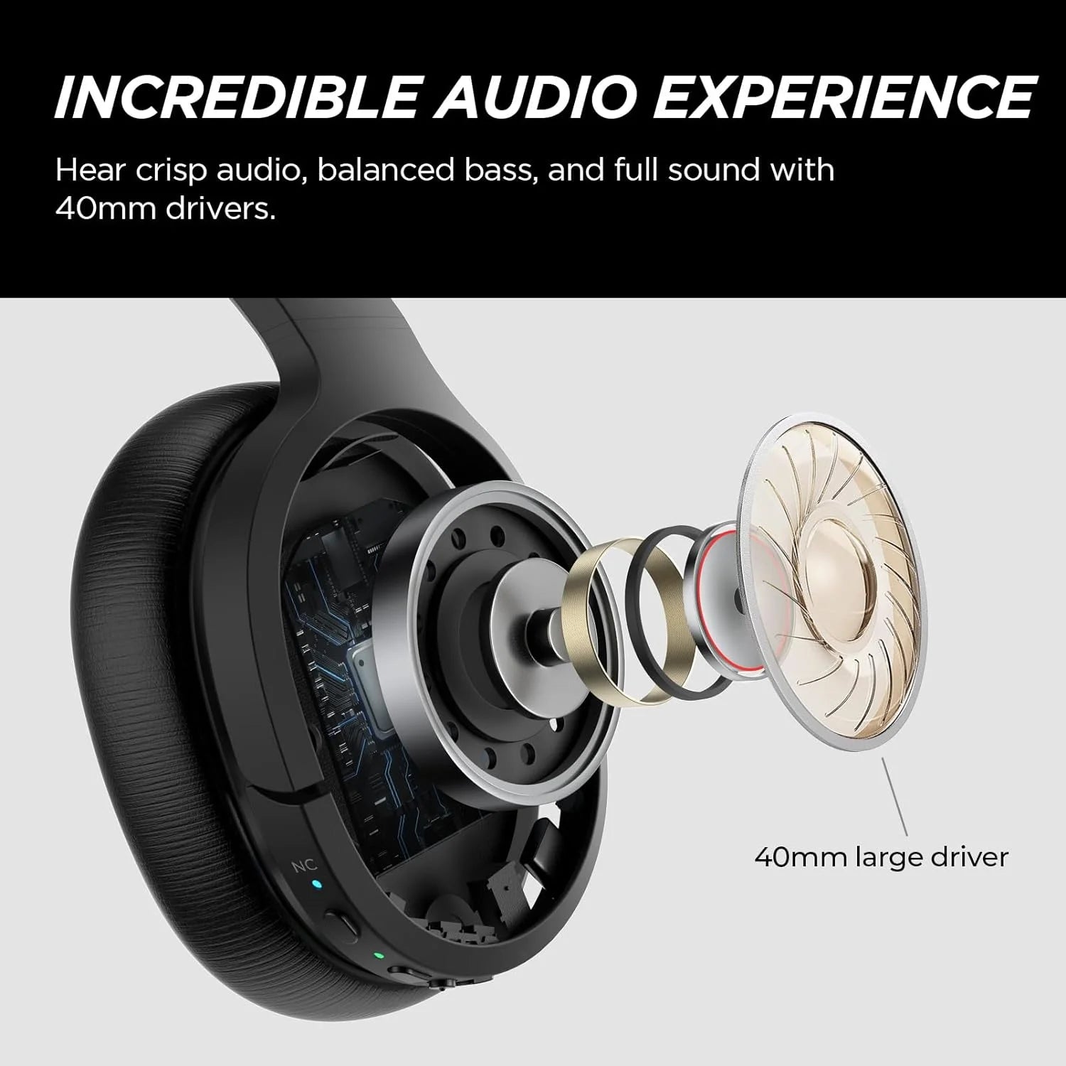 Premium Hybrid Active Noise Cancelling Wireless Headphones - Deep Bass, Clear Calls, 30H Playtime, Comfortable Fit, Bluetooth 5.2