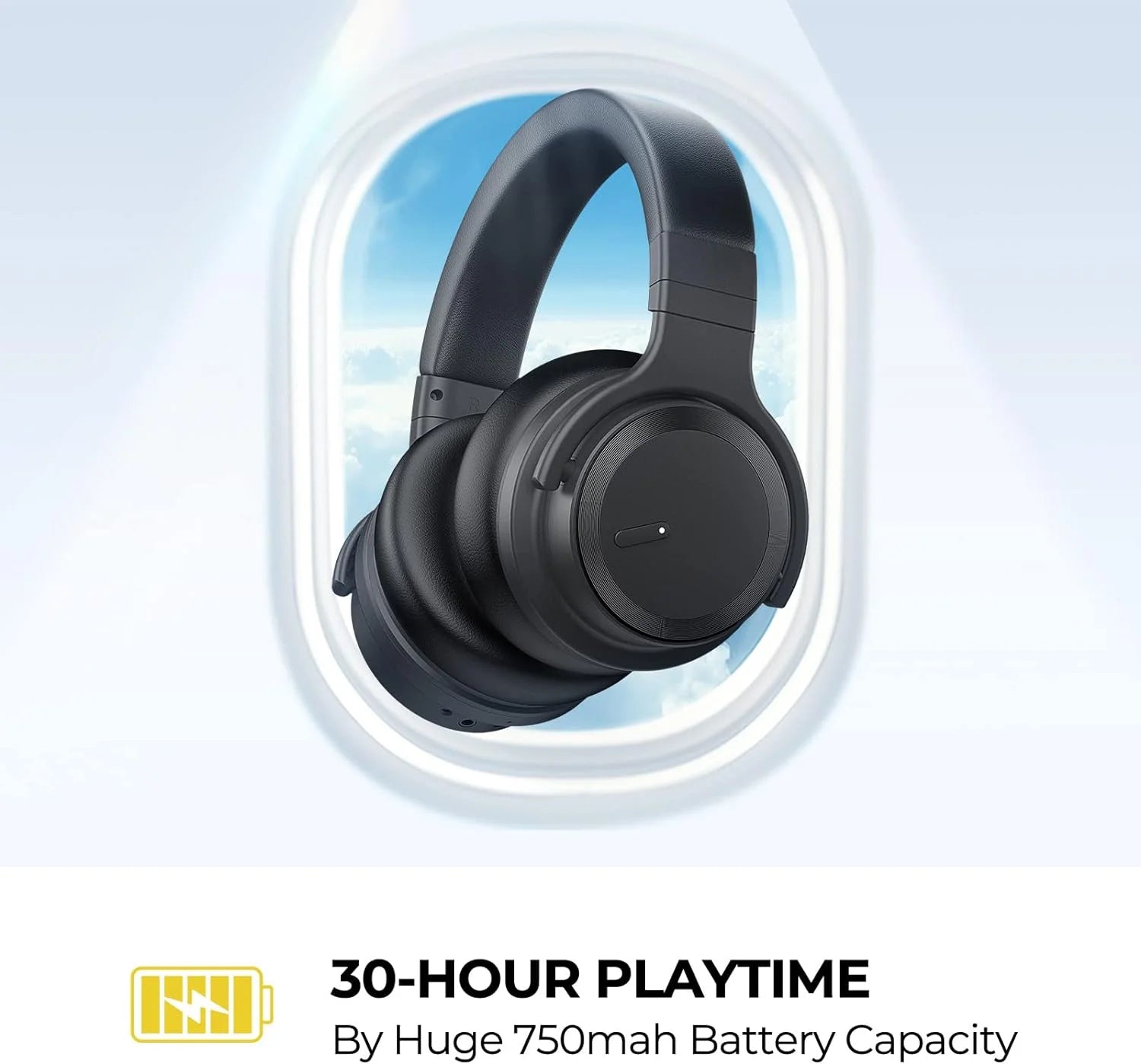 Premium Bluetooth Active Noise Cancelling Headphones - Wireless Over-Ear with Deep Bass, Comfortable Earpads & 30 Hours Playtime - Perfect for Travel & Work, Black