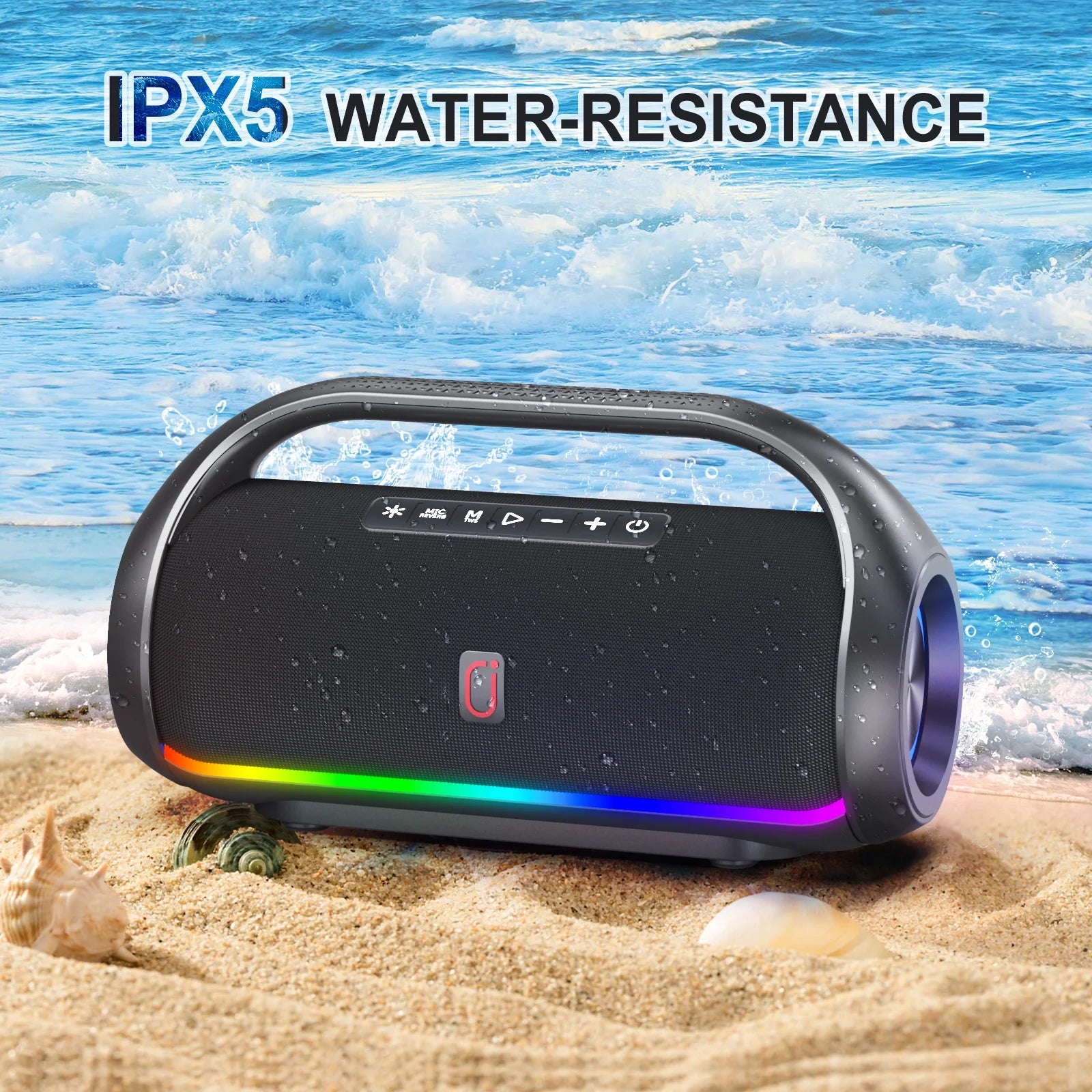 Ultimate Waterproof Karaoke Machine - Portable Bluetooth Speaker with 2 Wireless Microphones, RGB Lights & Multi-Connection for Outdoor Parties!