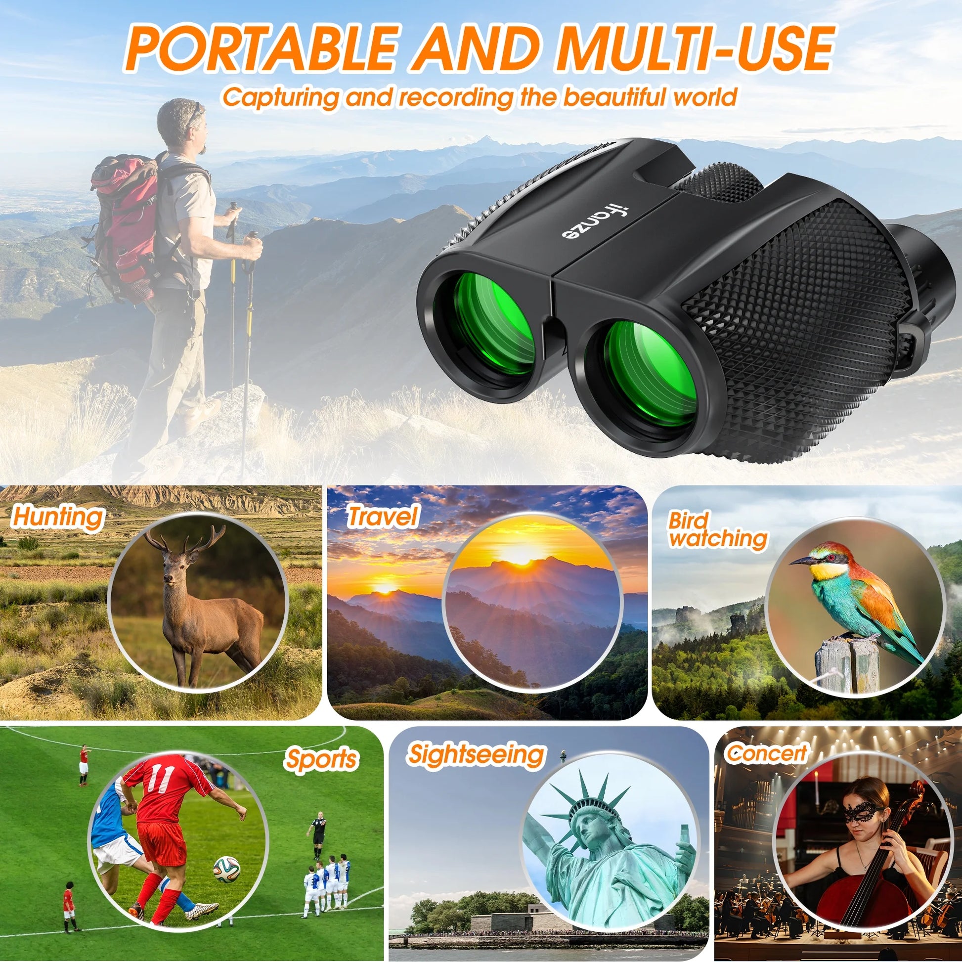 Versatile 10X25 Compact Binoculars for Adults & Kids - Perfect for Bird Watching, Travel, Hunting, Wildlife, Sports, and Concerts!