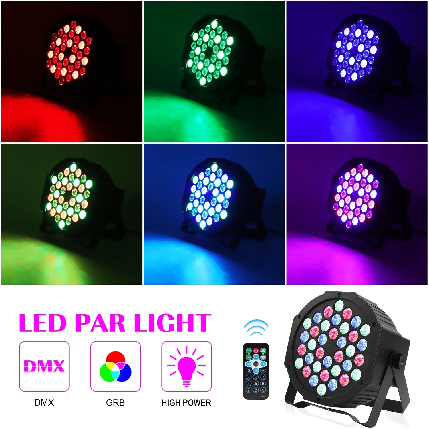 2Pcs Stage Lights 36 LED Par Lights with Wireless Remote Sound Activated DMX Control for DJ Party Effect Lighting