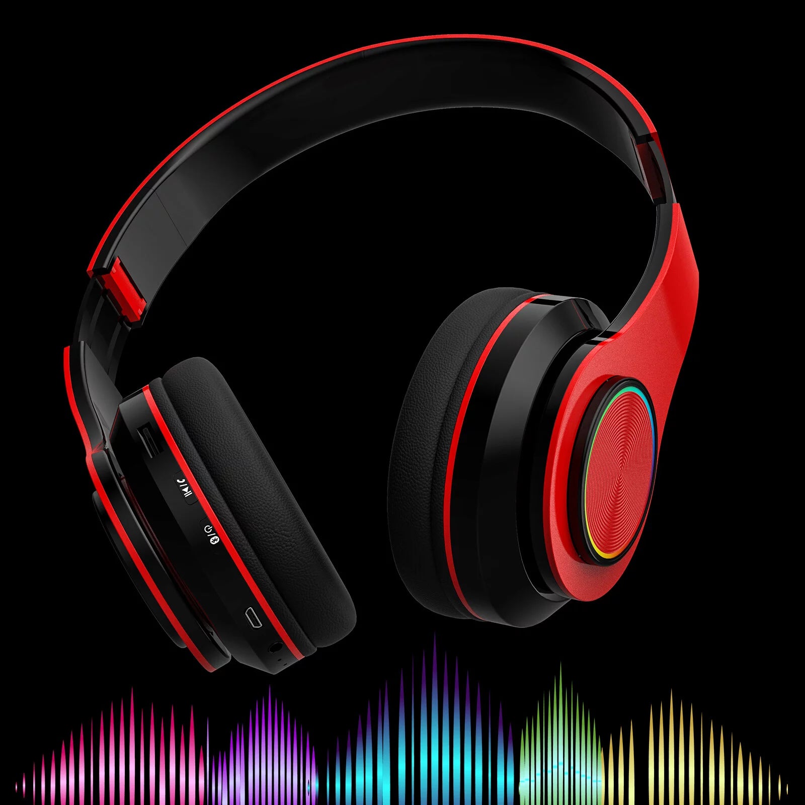 Sleek Red Foldable Over-Ear Bluetooth Headphones with Mic - Wireless Freedom!