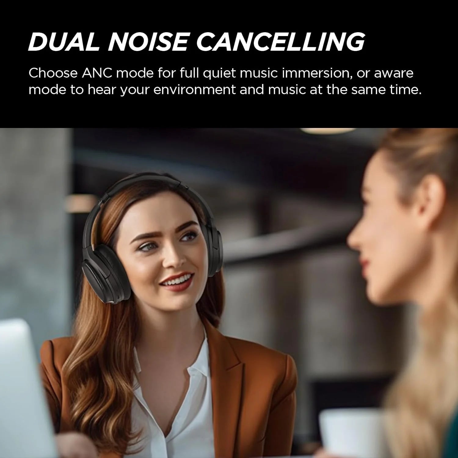 Premium Hybrid Active Noise Cancelling Wireless Headphones - Deep Bass, Clear Calls, 30H Playtime, Comfortable Fit, Bluetooth 5.2