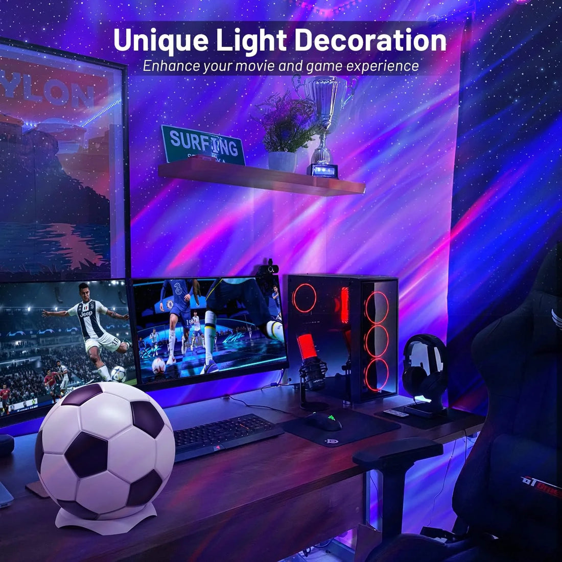 ‎6.18" Star Projector, Football Aurora Projector with 12 Constellations, Galaxy Projector with Timer White Noise Children'S Night Light Projector, Star Projector for Kids Game Room Ceiling Decor