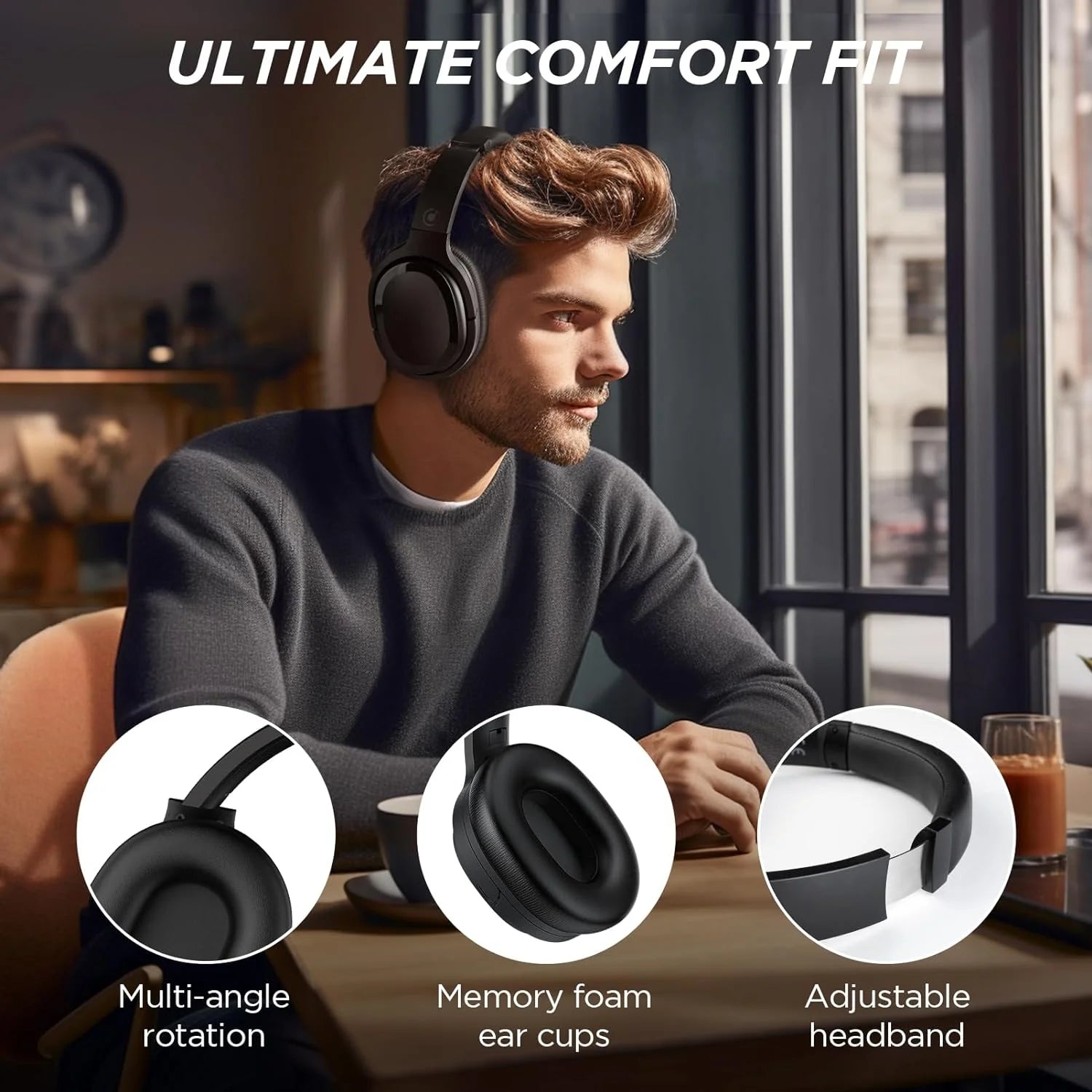 Premium Hybrid Active Noise Cancelling Wireless Headphones - Deep Bass, Clear Calls, 30H Playtime, Comfortable Fit, Bluetooth 5.2