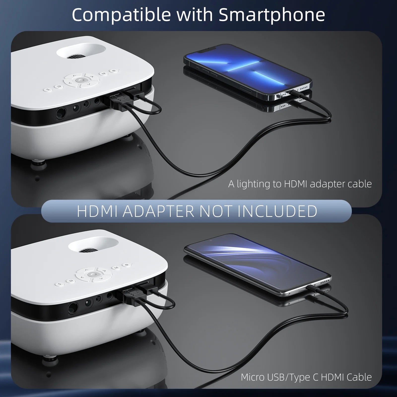 Bluetooth LCD Mini Projector,Support 1080P FHD, with Remote, AV Cable & More, White, 1 Count