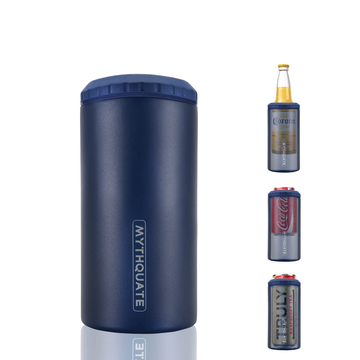 3 in 1 Slim Can Cooler for 12 OZ Skinny Can, Regular Can & Beer Bottle - Keep Cold for 6 Hours - Double Walled Insulated Stainless Steel Vacuum Beverage Can Insulator (Navy Blue)