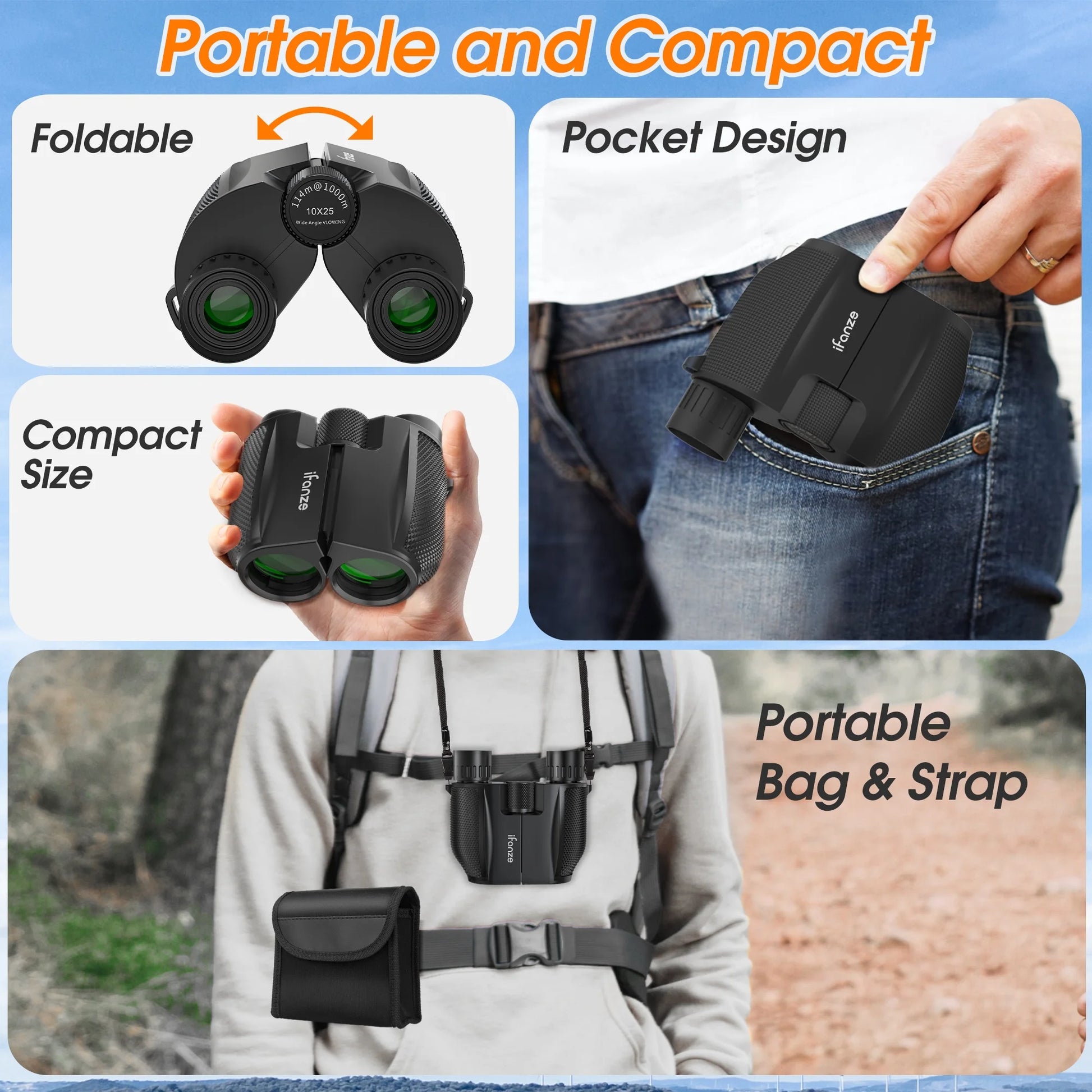 Versatile 10X25 Compact Binoculars for Adults & Kids - Perfect for Bird Watching, Travel, Hunting, Wildlife, Sports, and Concerts!
