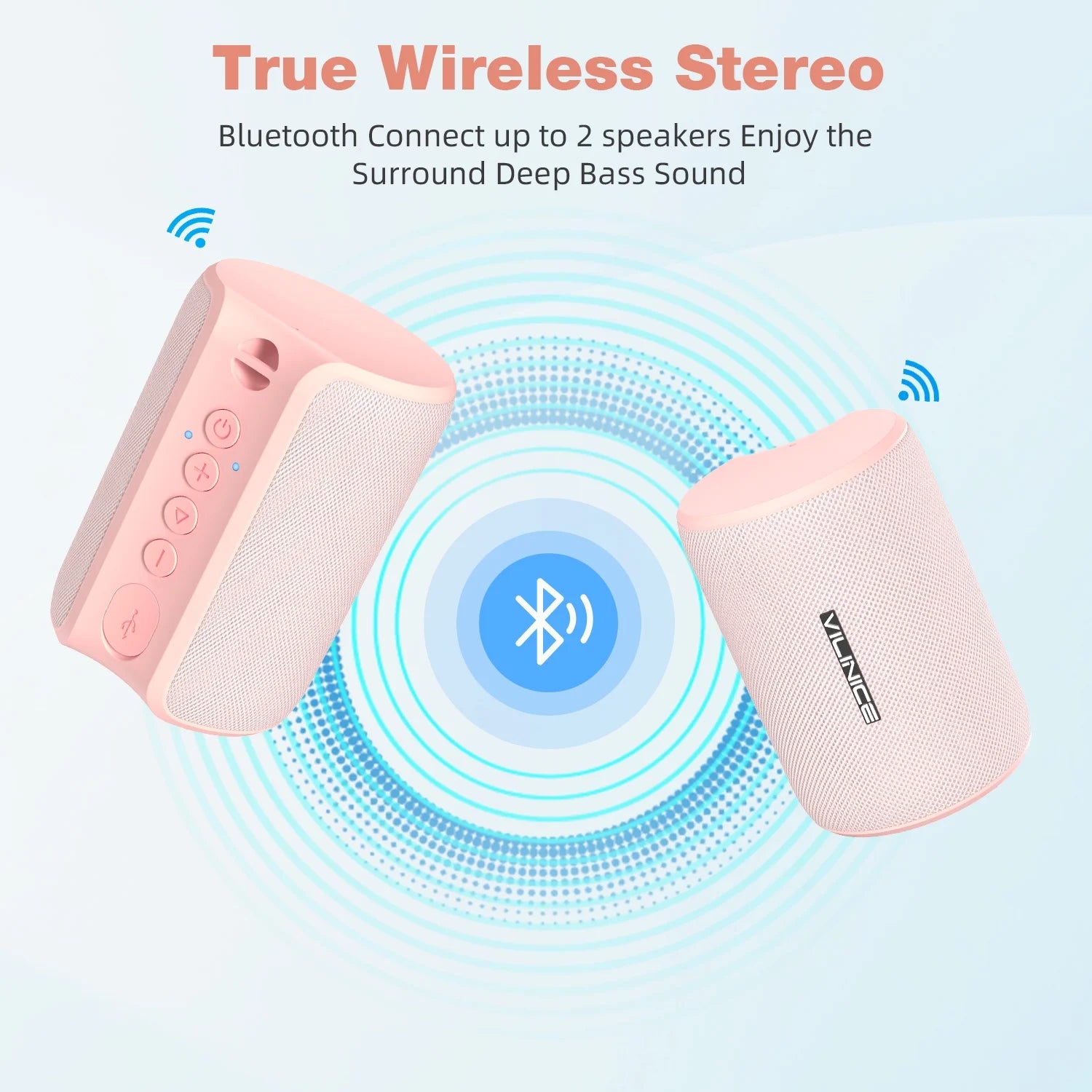 Bluetooth Speaker Portable, IPX7 Waterproof Wireless Outdoor Speaker, TWS Pairing, 12H Playtime, Pink