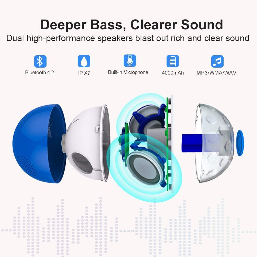Ultimate Waterproof Bluetooth Speakers with RGBW Lights - Crystal Clear Stereo Sound, Rich Bass & Built-In Mic - Perfect for Pool, Spa & Travel!