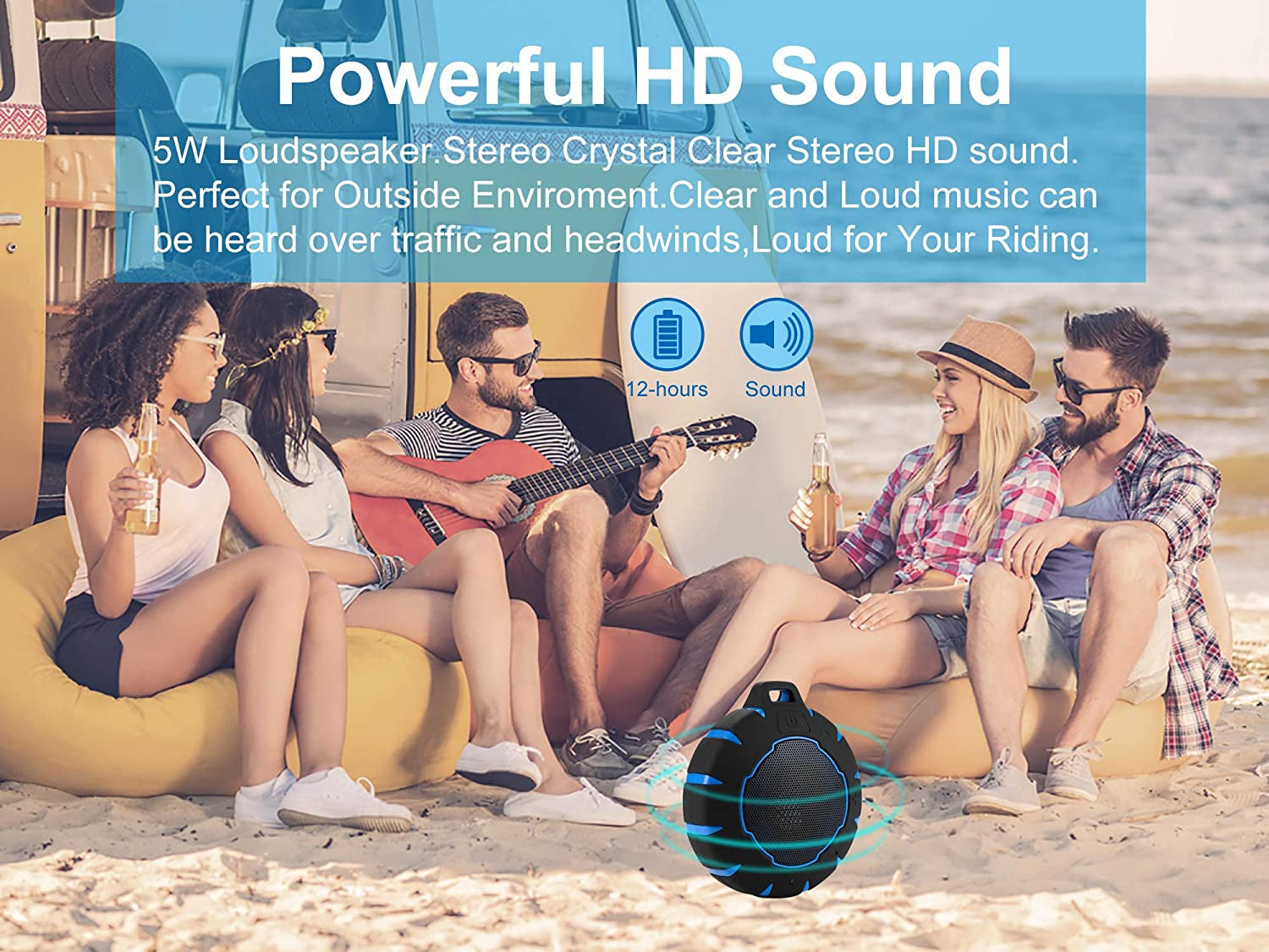 Ultimate Waterproof Bluetooth Speaker for Bikes - Portable, Loud Sound, 10H Playtime, IPX7 for Outdoor Adventures!