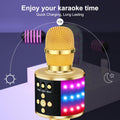 Bluetooth Karaoke Microphone with LED Lights - 4-in-1 Portable Handheld Mic & Speaker for Home Parties - Perfect Birthday Gift for Kids & Adults (Gold)