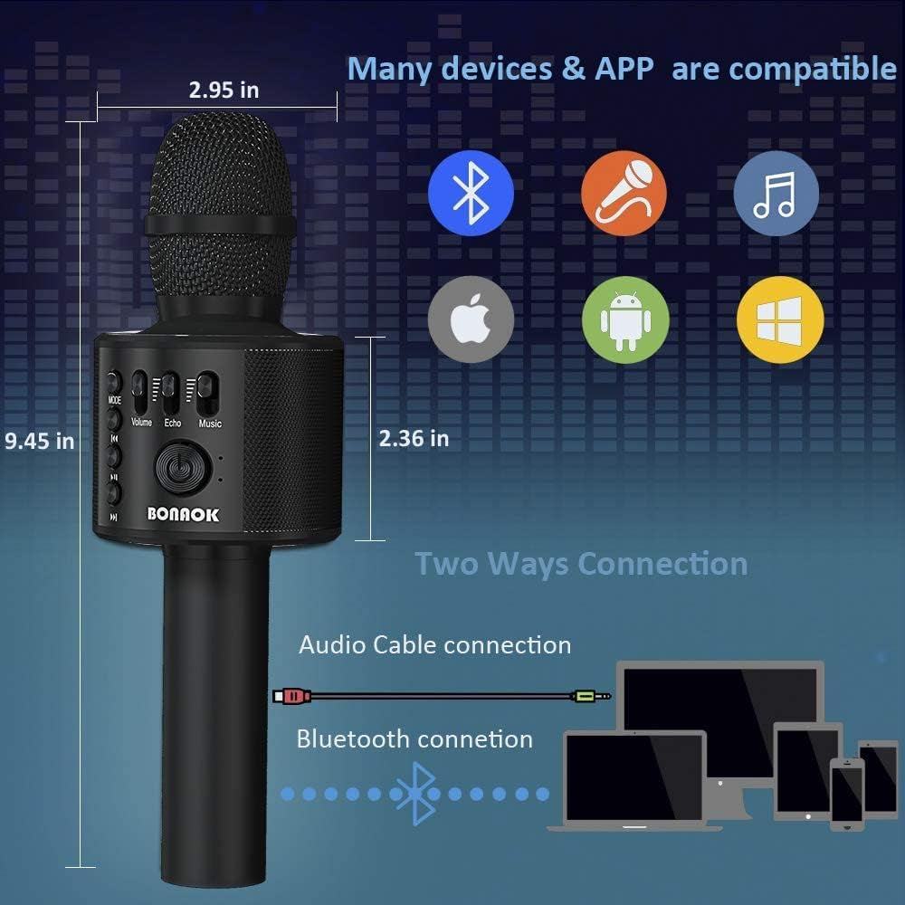 Ultimate Wireless Bluetooth Karaoke Microphone - 3-in-1 Portable Handheld Speaker for Home Parties & Birthdays - Compatible with All Smartphones (Black)